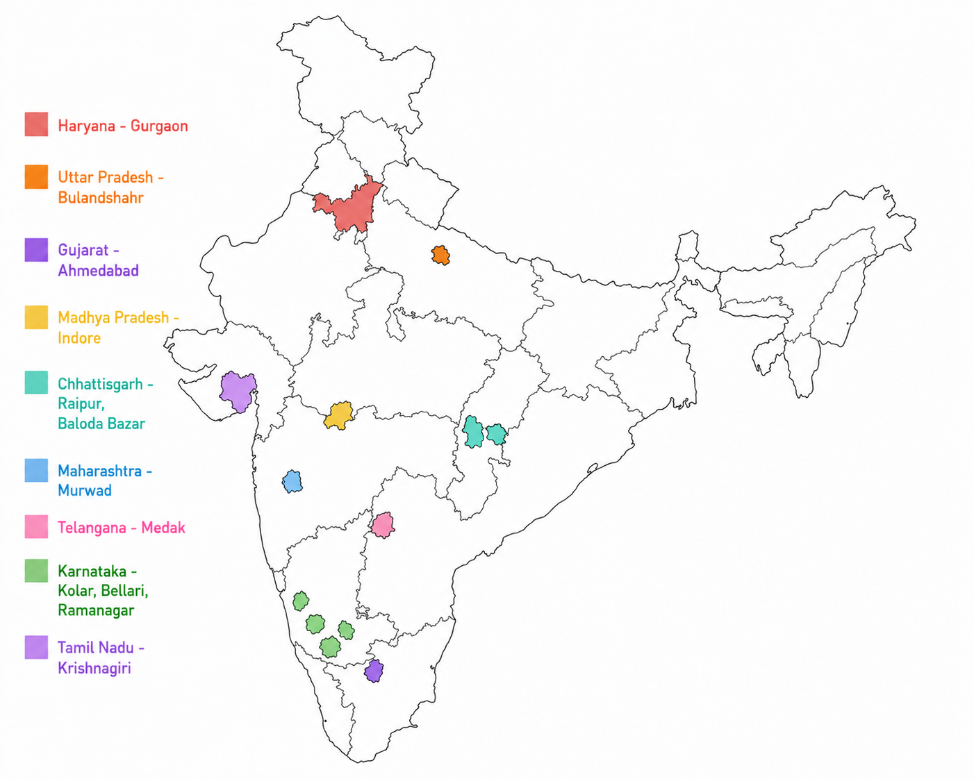 India map showing service coverage states